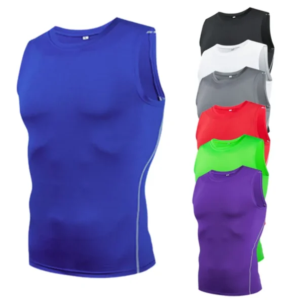kf-Saefc9281fa834041a077098f5a80325dN قميص رياضي ضيق ضاغط للرجال، طبقة أساسية بدون أكمام، تي شيرت، قميص داخلي، سويت شيرت، ملابس رياضية